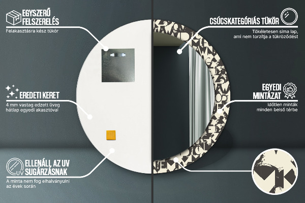 Specchio tondo stampato Tipografia astratta