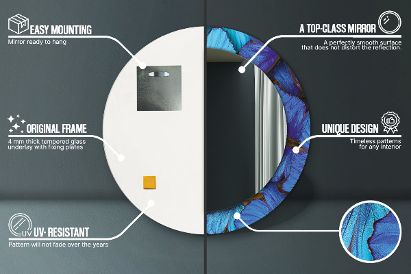 Specchio tondo stampato Farfalla blu e verde