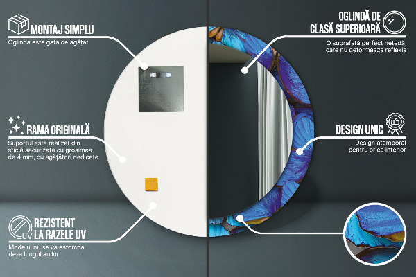 Specchio tondo stampato Farfalla blu e verde