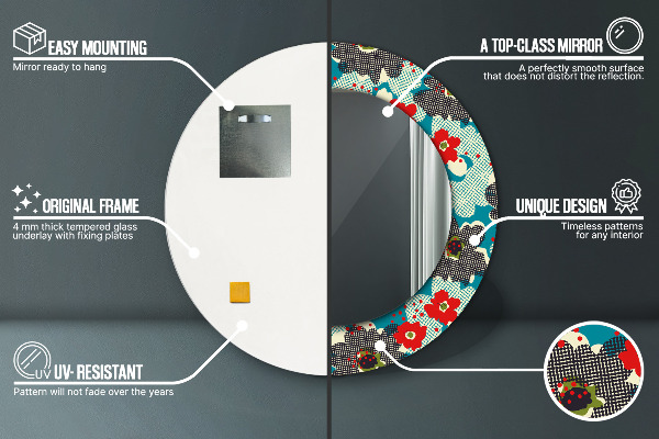 Specchio tondo stampato Modello di fiori retrò