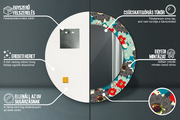 Specchio tondo stampato Modello di fiori retrò