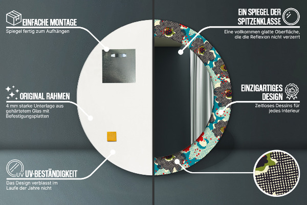 Specchio tondo stampato Modello di fiori retrò