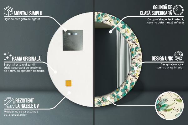 Specchio tondo decoro Fiori e uccelli