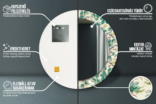 Specchio tondo decoro Fiori e uccelli