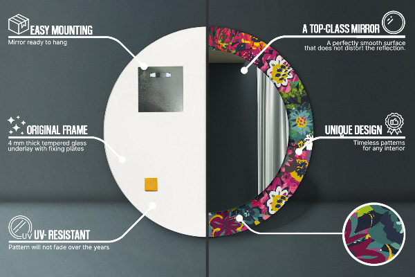 Specchio tondo stampato Fiori dipinti a mano