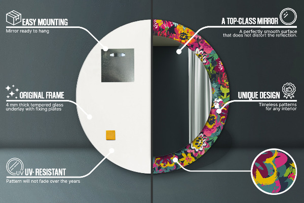 Specchio tondo stampato Fiori dipinti a mano