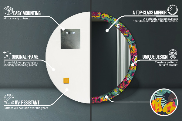 Specchio tondo stampato Fiori dipinti a mano