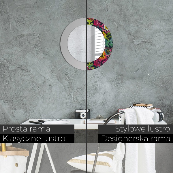 Specchio tondo stampato Fiori dipinti a mano