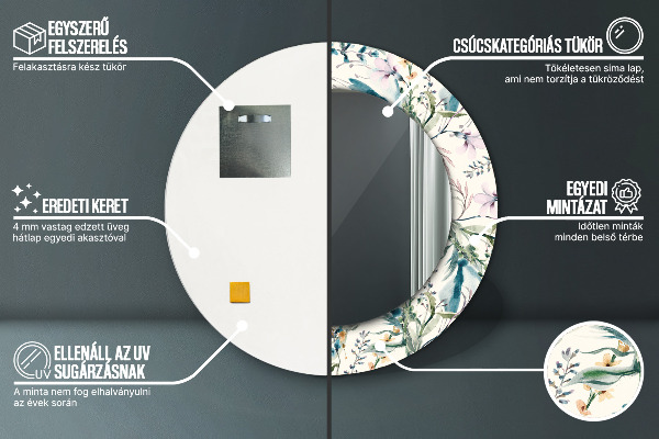 Specchio tondo stampato Fiori ad acquerello