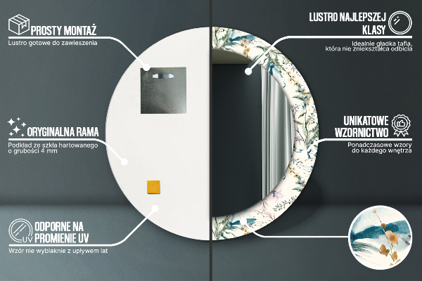 Specchio tondo stampato Fiori ad acquerello