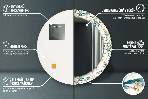 Specchio tondo stampato Fiori ad acquerello