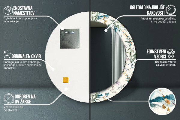 Specchio tondo stampato Fiori ad acquerello