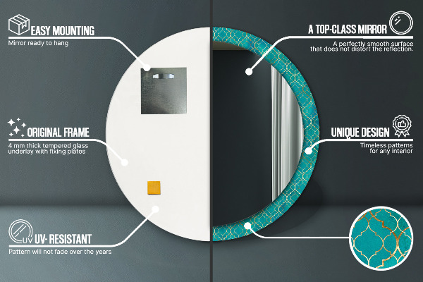 Specchio tondo stampato Composizione verde e oro