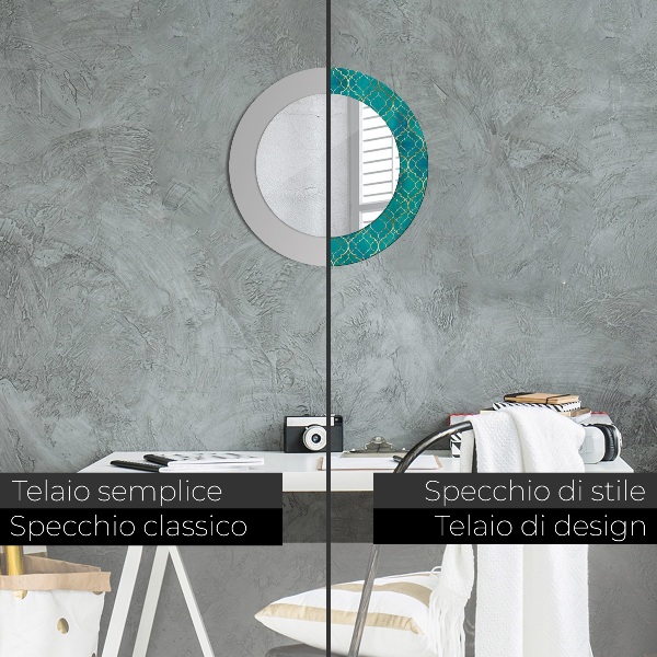Specchio tondo stampato Composizione verde e oro