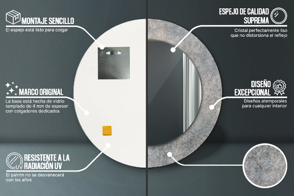 Specchio tondo stampato Cemento vintage