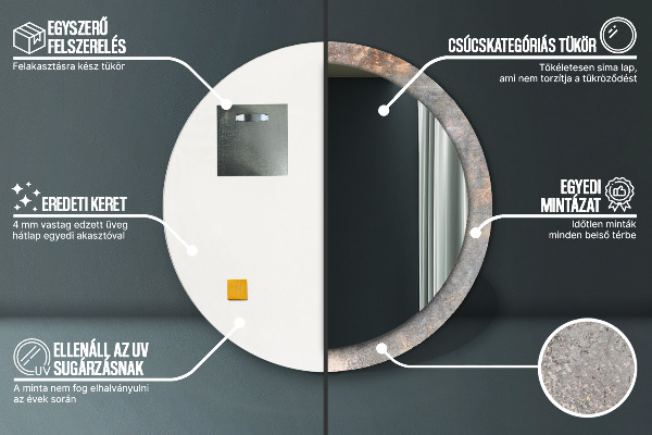 Specchio tondo stampato Cemento vintage