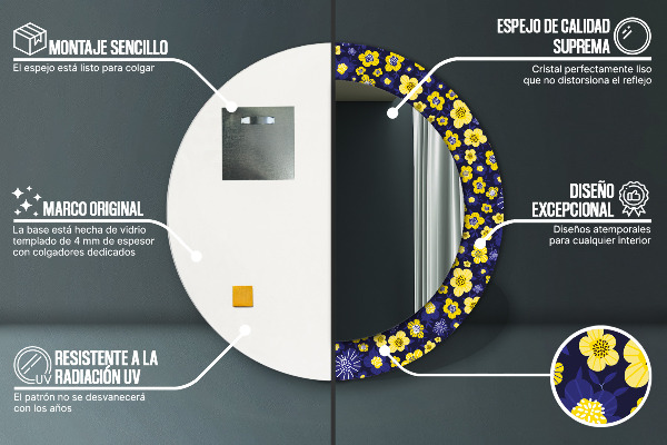 Specchio tondo stampato Dolci fiori piccoli