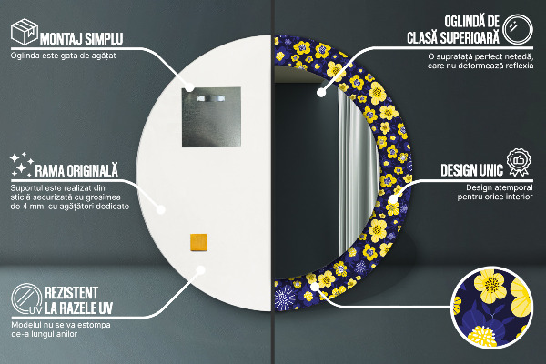 Specchio tondo stampato Dolci fiori piccoli