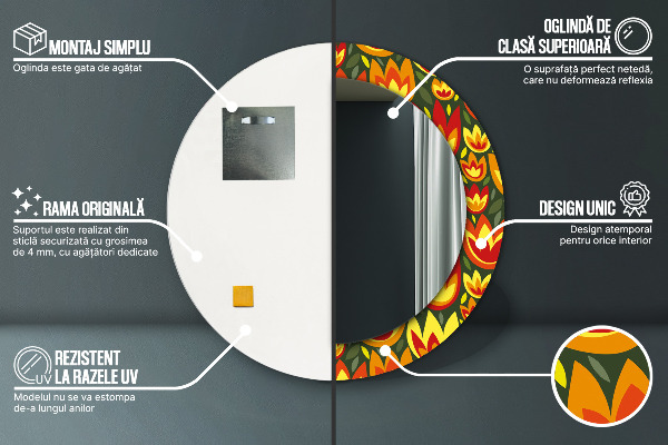 Specchio tondo stampato Tulipani retrò