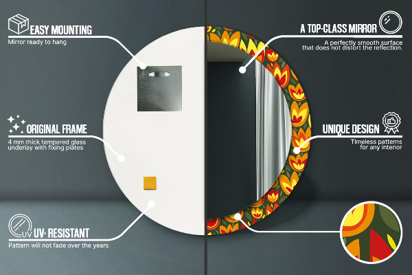 Specchio tondo stampato Tulipani retrò