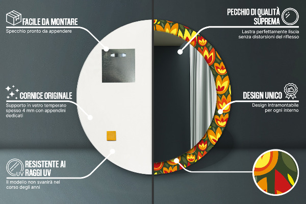 Specchio tondo stampato Tulipani retrò