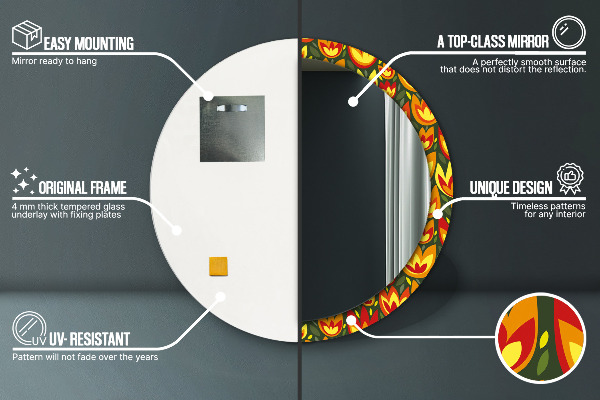 Specchio tondo stampato Tulipani retrò