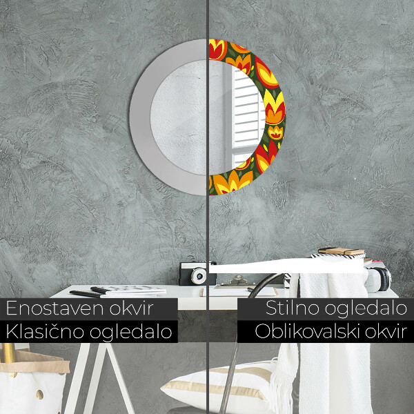 Specchio tondo stampato Tulipani retrò