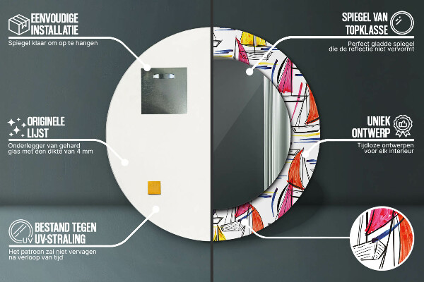 Specchio tondo stampato Barca sul lago