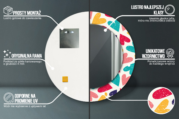 Specchio tondo stampato Cuori colorati