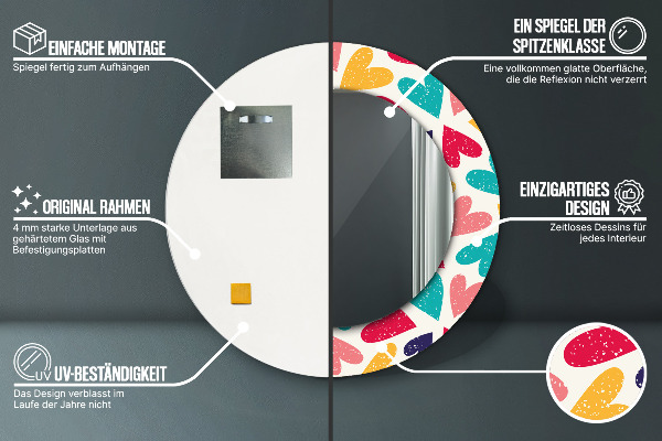 Specchio tondo stampato Cuori colorati