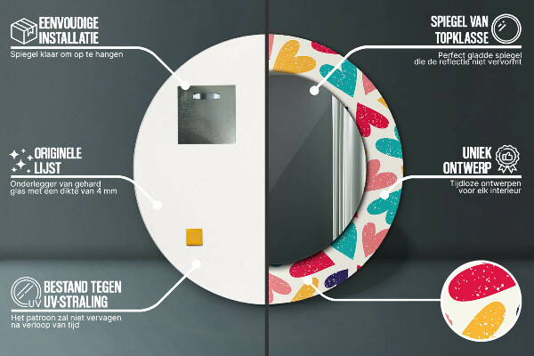 Specchio tondo stampato Cuori colorati