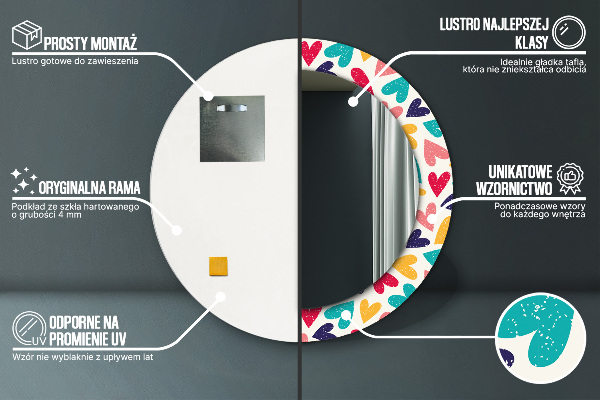 Specchio tondo stampato Cuori colorati