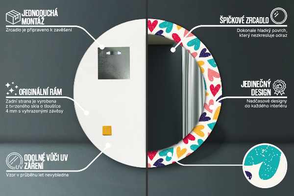 Specchio tondo stampato Cuori colorati