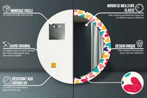 Specchio tondo stampato Cuori colorati