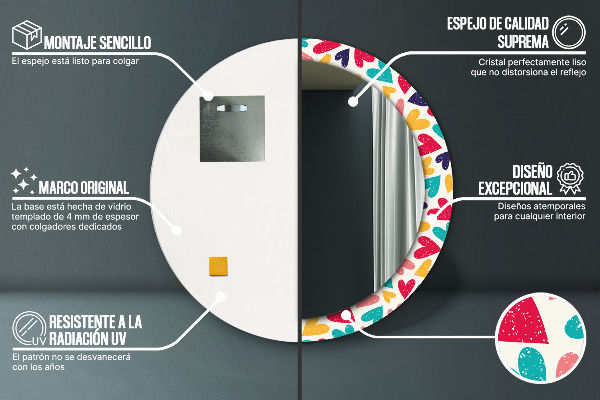 Specchio tondo stampato Cuori colorati