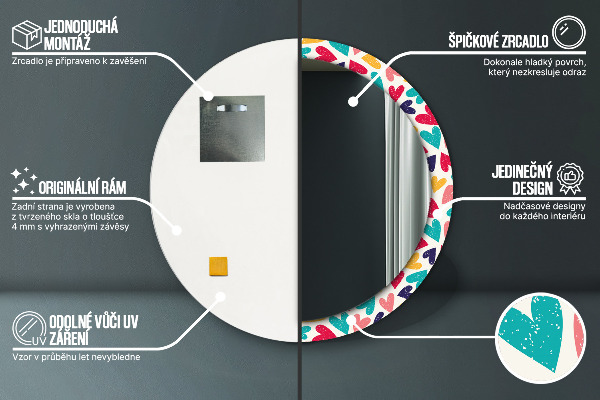 Specchio tondo stampato Cuori colorati