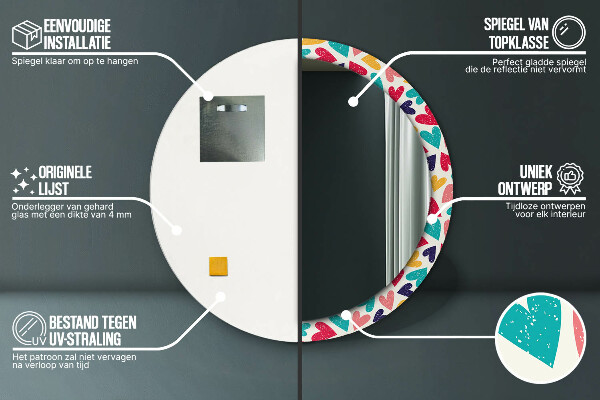 Specchio tondo stampato Cuori colorati