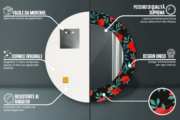 Specchio tondo stampato Seme di papavero rosso