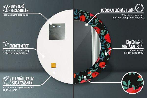 Specchio tondo stampato Seme di papavero rosso