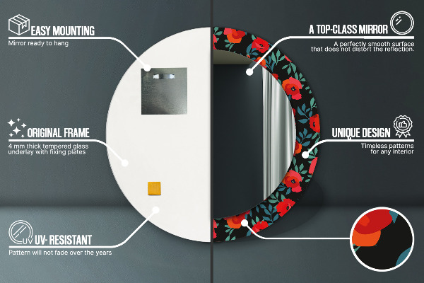 Specchio tondo stampato Seme di papavero rosso