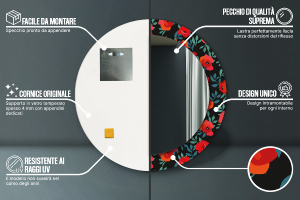 Specchio tondo stampato Seme di papavero rosso