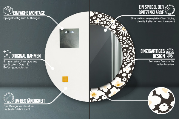 Specchio tondo decoro Margherita d'avorio