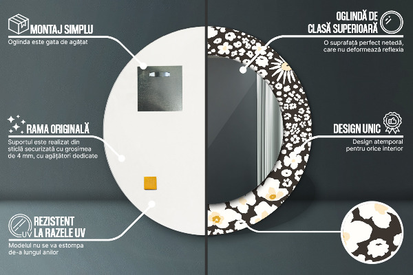 Specchio tondo decoro Margherita d'avorio