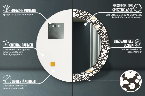 Specchio tondo decoro Margherita d'avorio