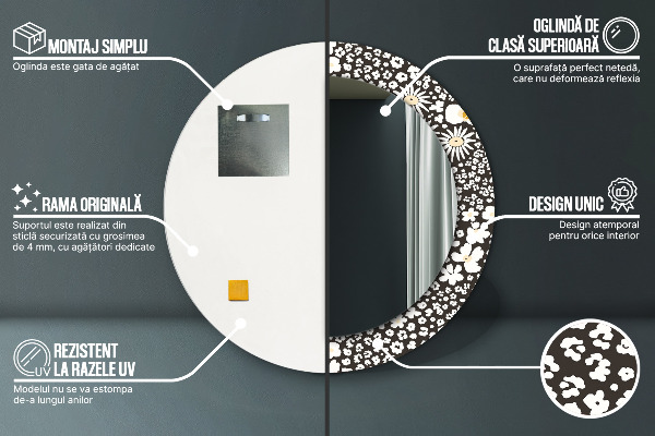 Specchio tondo decoro Margherita d'avorio