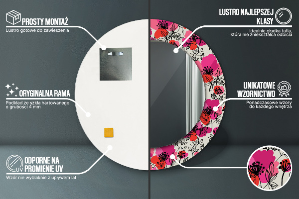 Specchio tondo decoro Poppies rosa