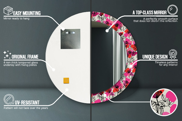 Specchio tondo decoro Poppies rosa