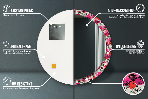 Specchio tondo decoro Poppies rosa