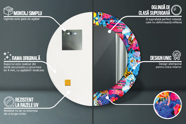 Specchio tondo decoro Scaraghi colorati