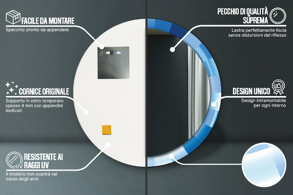 Specchio tondo decoro Abstract blu